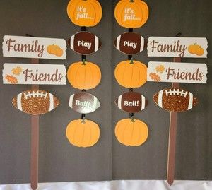 Fall Wooden Hanging Signs Decoration Pumpkin Football Set of 4 Bundle